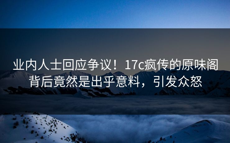 业内人士回应争议！17c疯传的原味阁背后竟然是出乎意料，引发众怒